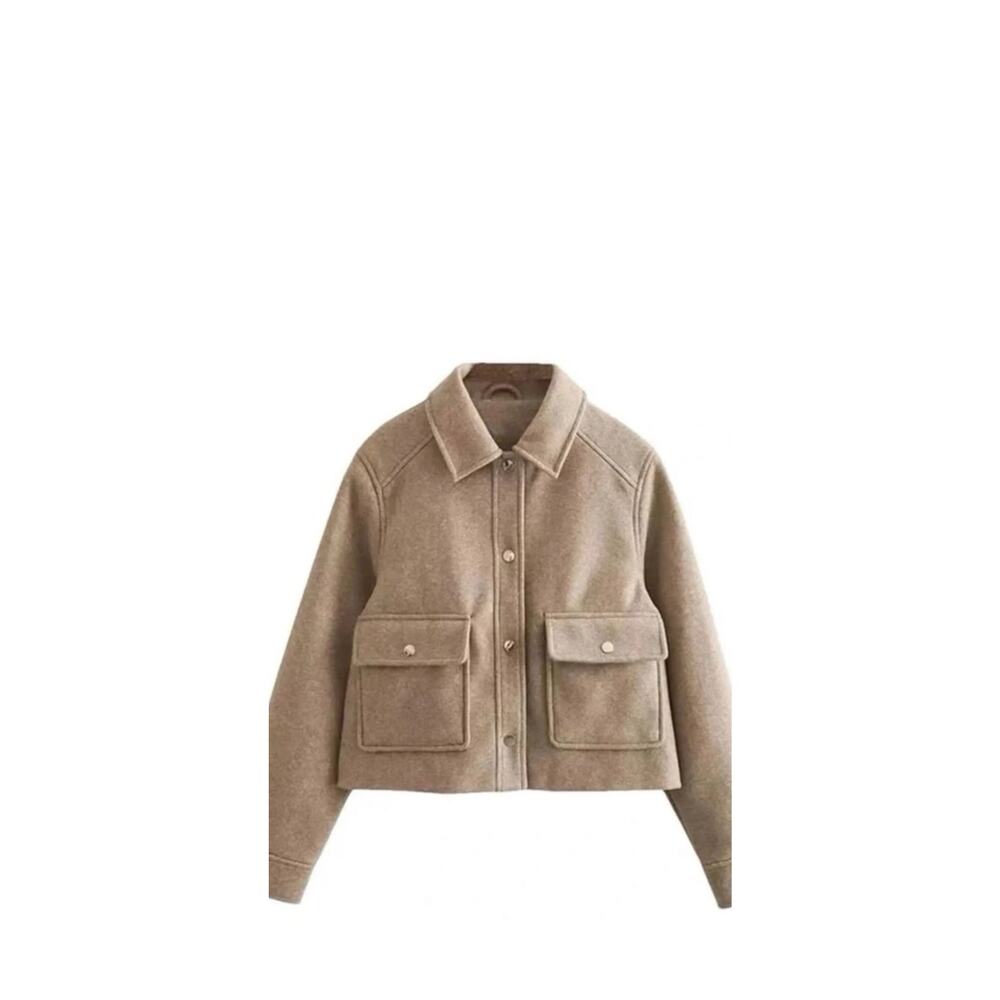 Zara Cropped Wool Blend Utility Jacket Camel Medium NWOT - Picture 2 of 5